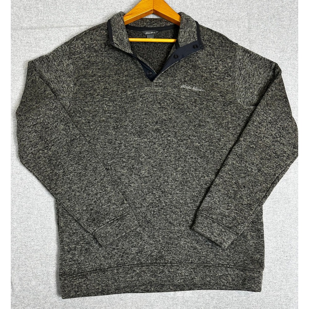 Eddie Bauer Radiator Snap Mock Pullover Sweater Mens TXL Gray Marled Fleece Knit